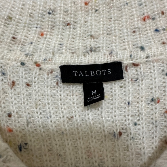 Talbots Half Zip Mockneck Pullover Speckled Off White Quarter Zip with Pocket - Picture 6 of 10